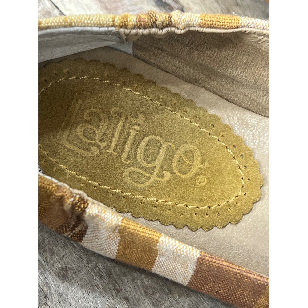 Laligo Bettie Mustard Yellow Suede Ikat Textile Ballet Flats Womens Size 9M - Picture 3 of 9